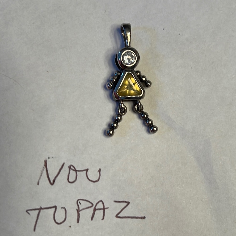 PENDANT CHARMS OF GIRL DANGLING LEGS & Arms,Round zirc Head&Topaz Triangle Body